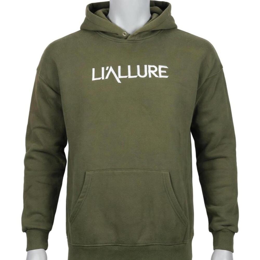 L'Allure Hoodie Mens XXL Olive Green Pullover with White 'L'ALLURE' Tex